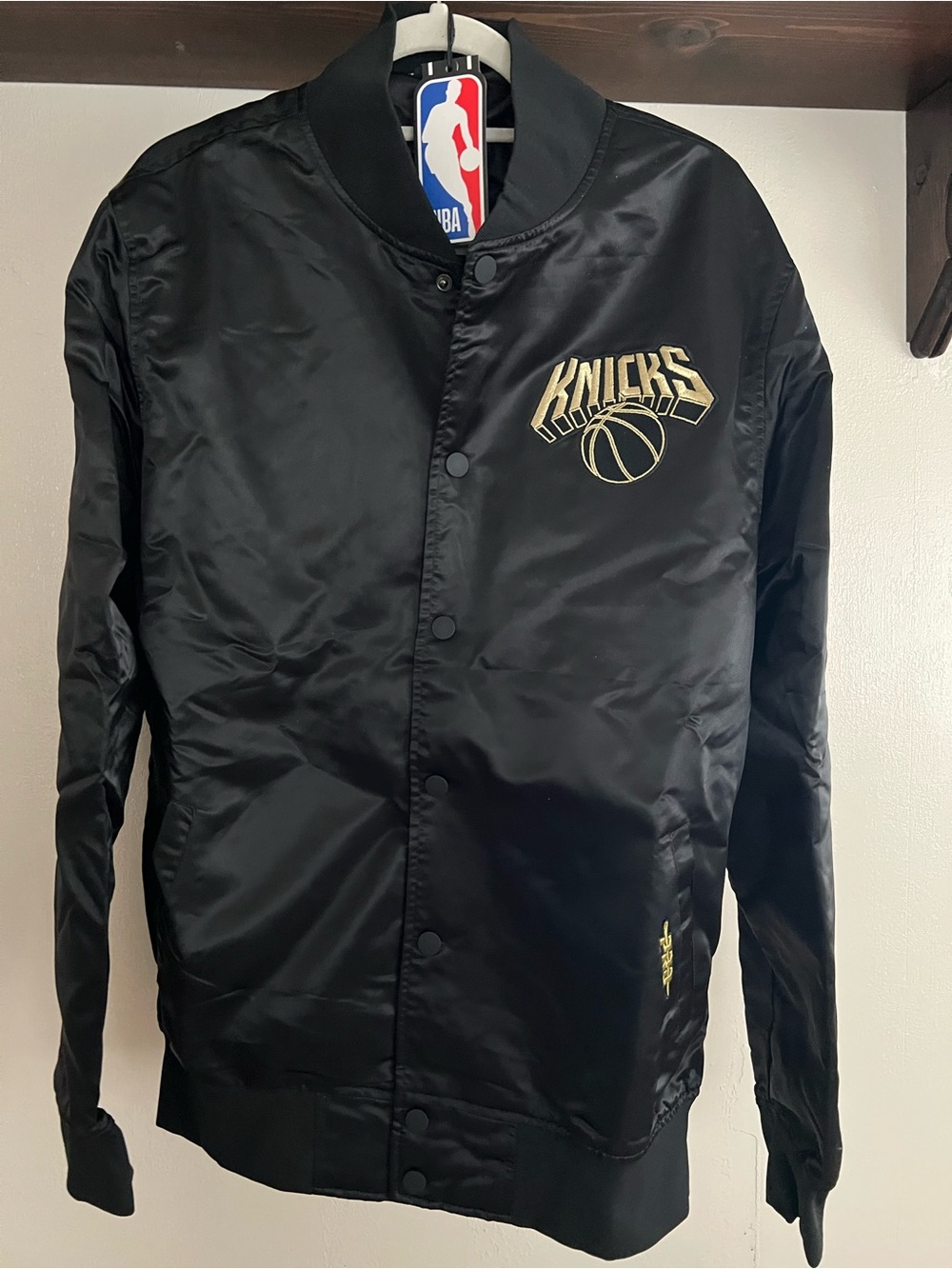NBA New York Knicks Black Satin Bomber Jacket